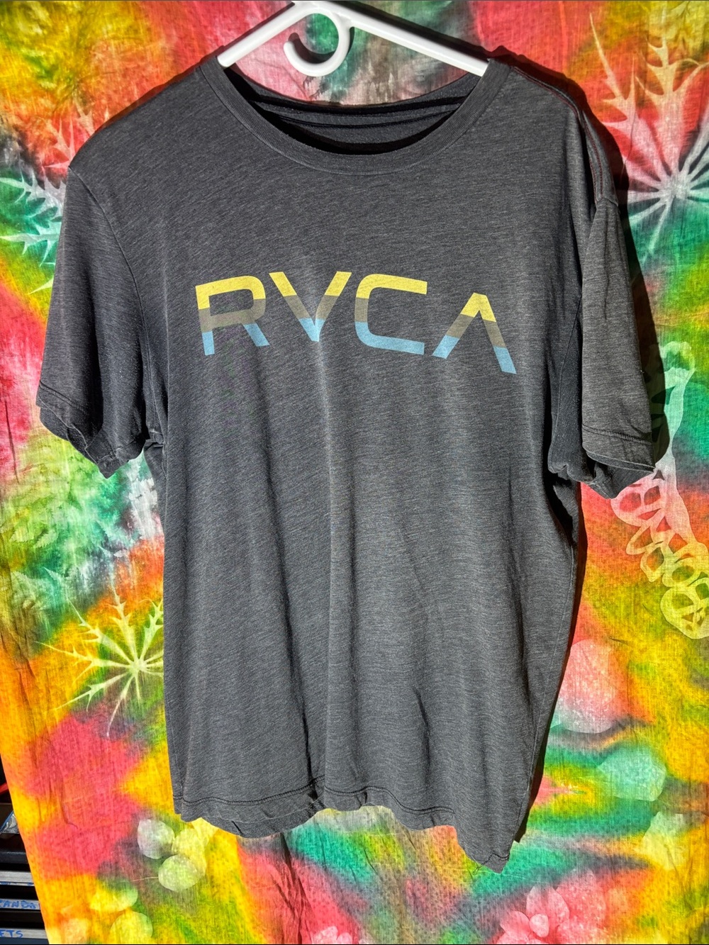 RVCA Charcoal Tee with Yellow-to-Blue RVCA Logo